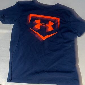 Kids Size Medium Under Armour Blue and Orange Short Sleeve Tee.